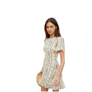 Reformation Floral Cottagecore Beasley Mini Dress Cream Pink Green Size 6
